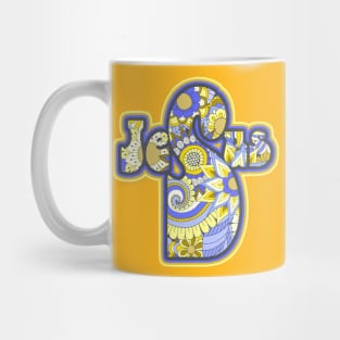 Blue Floral Jesus Cross Art Mug